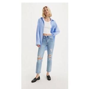 Premium Levis Women's Distressed Wedge Straight Jeans Blue 26